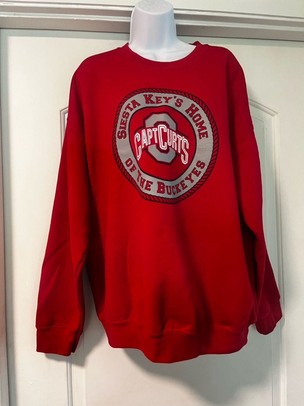 Gildan Red Crewneck Sweatshirt with Buckeyes Logo